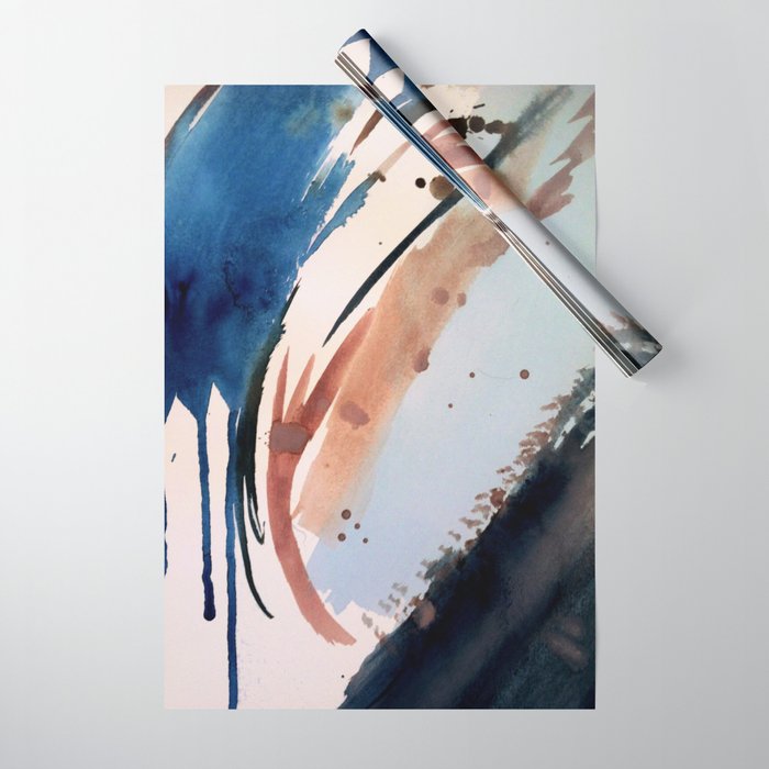 708 - a minimal mixed media abstract piece in blues, pinks, and white Wrapping Paper Gallery Image 1