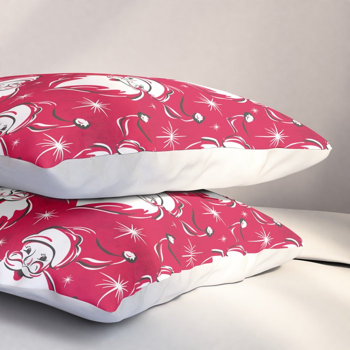 'Tis The Season Retro Santa Red White Pattern Pillow Sham Gallery Image 3
