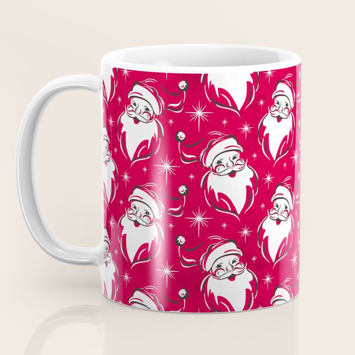 'Tis The Season Retro Santa Red White Pattern Coffee Mug Gallery Image 3