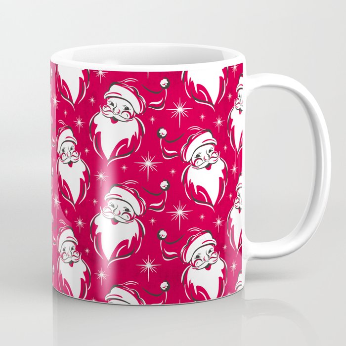 'Tis The Season Retro Santa Red White Pattern Coffee Mug Gallery Image 1