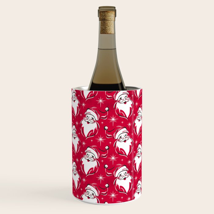 'Tis The Season Retro Santa Red White Pattern Wine Chiller Gallery Image 1