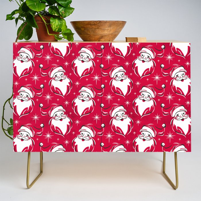 'Tis The Season Retro Santa Red White Pattern Credenza Gallery Image 1