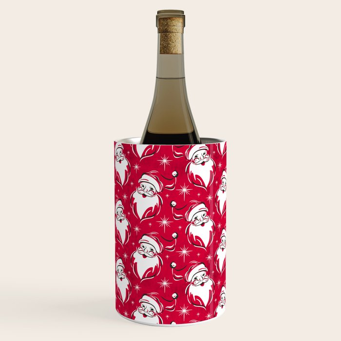 'Tis The Season Retro Santa Red White Pattern Wine Chiller Gallery Image 2
