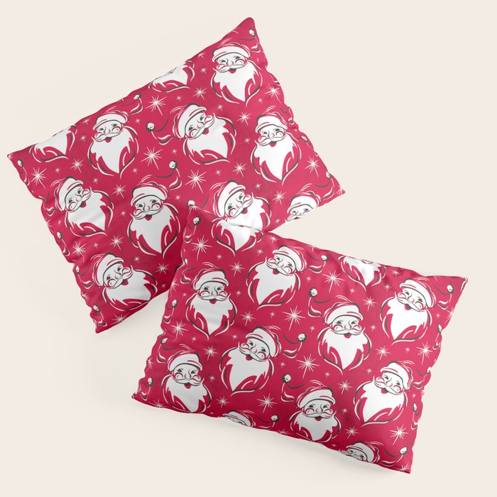 'Tis The Season Retro Santa Red White Pattern Pillow Sham Gallery Image 1