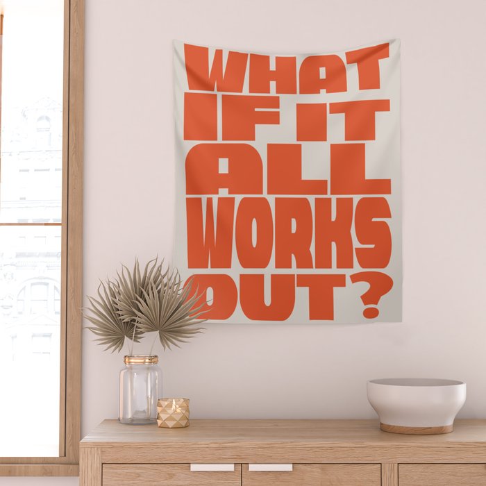 Bold Optimistic Quote in Retro Orange Wall Tapestry Gallery Image 2