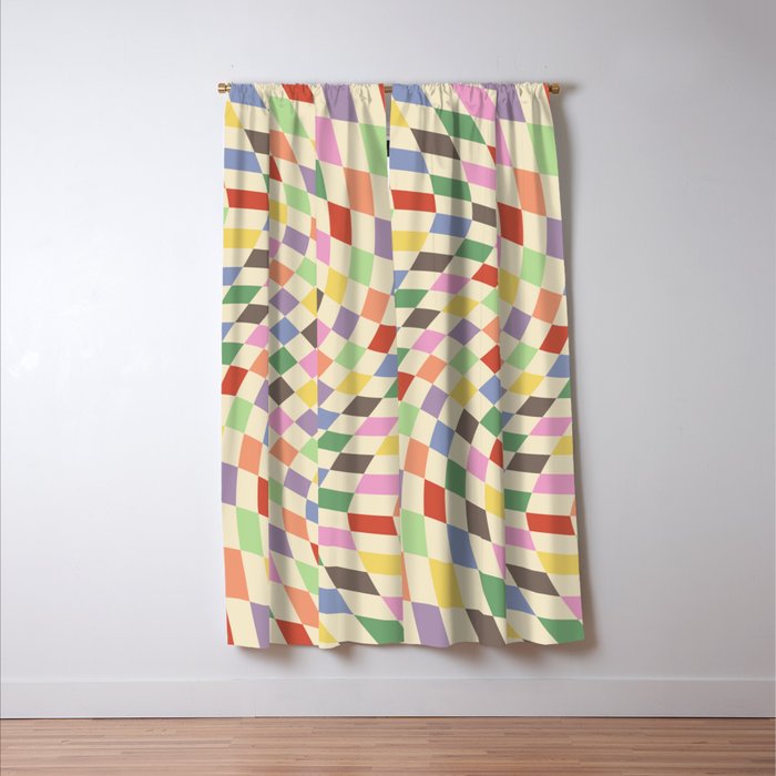Colorful Checkered Swirl Pattern Window Curtain Gallery Image 3