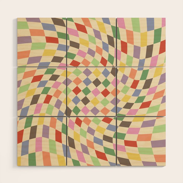 Colorful Checkered Swirl Pattern Wood Wall Art Gallery Image 1