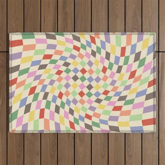 Colorful Checkered Swirl Pattern Outdoor Rug Gallery Image 1