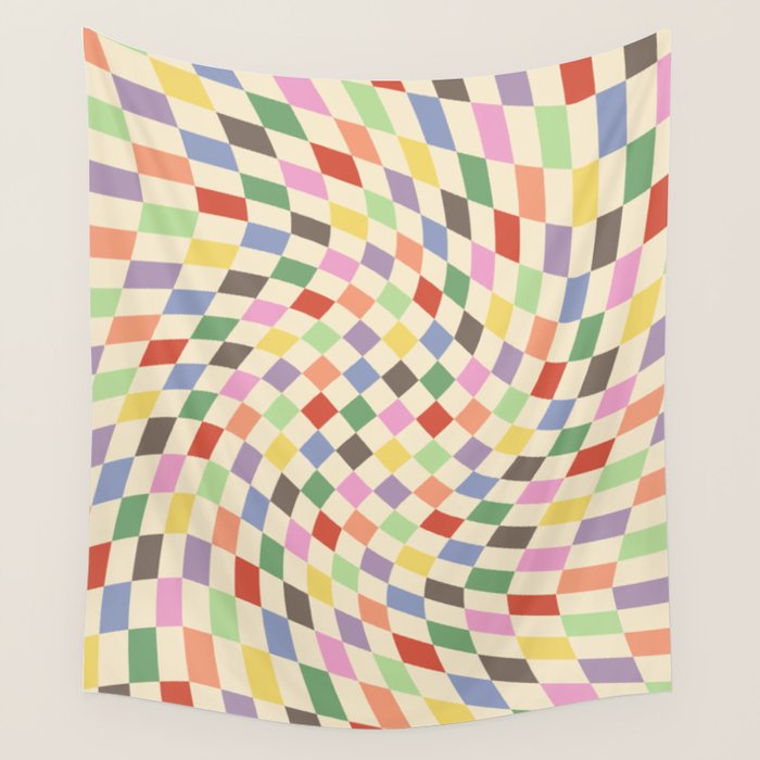 Colorful Checkered Swirl Pattern Wall Tapestry Gallery Image 4