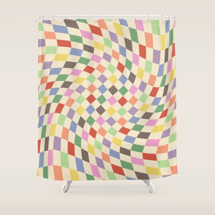 Colorful Checkered Swirl Pattern Shower Curtain Gallery Image 1