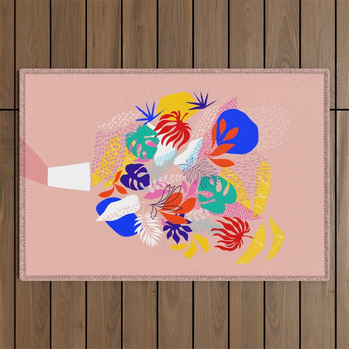 Keep Growing - Tropical plant on peach Outdoor Rug Gallery Image 1