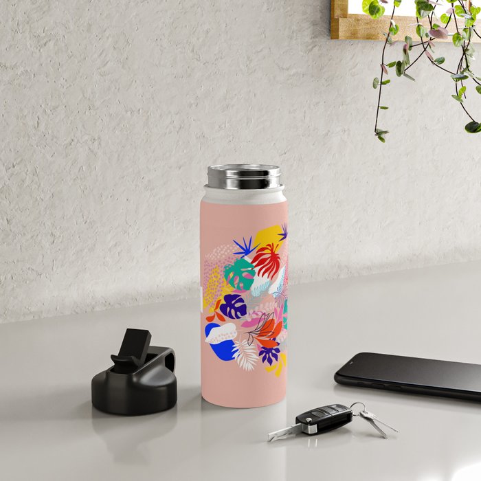 Keep Growing - Tropical plant on peach Water Bottle Gallery Image 4