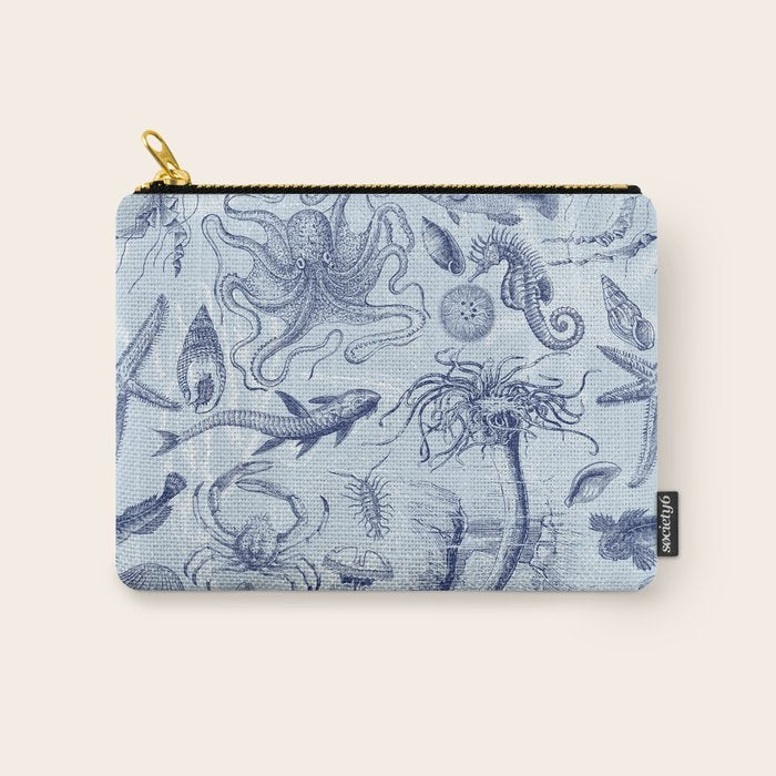 Coral Reef Life Underwater Sea Scene Blue Monochromatic Toile Pattern  Carry All Pouch Gallery Image 1