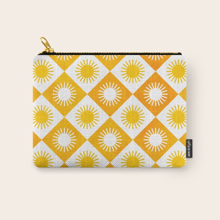 Retro Checkered Yellow Sun Pattern Carry All Pouch Gallery Image 1