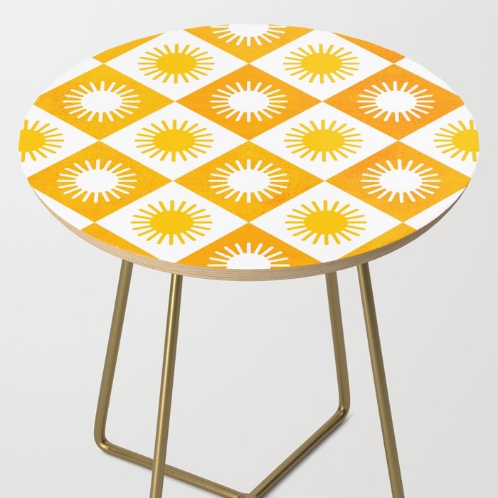Retro Checkered Yellow Sun Pattern Side Table Gallery Image 2