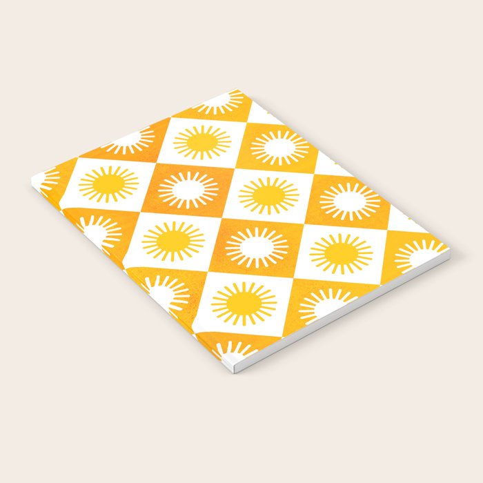 Retro Checkered Yellow Sun Pattern Notebook Gallery Image 1