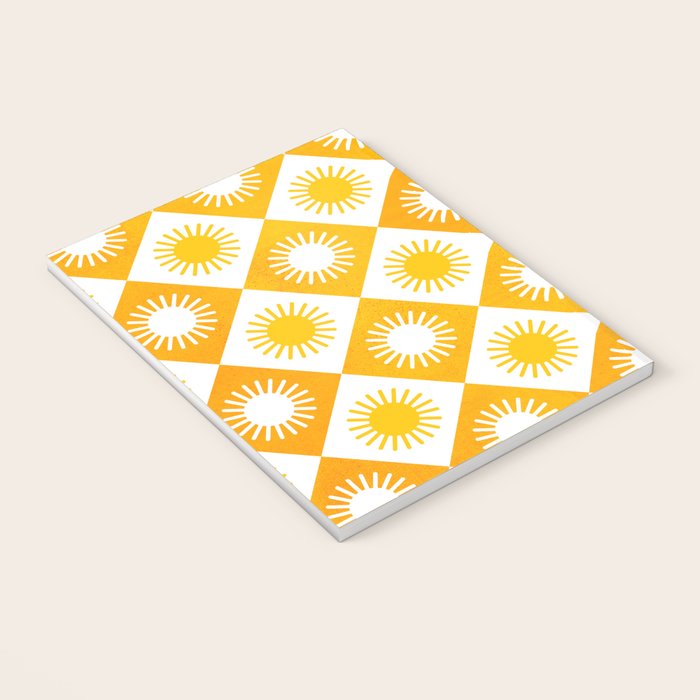Retro Checkered Yellow Sun Pattern Notebook Gallery Image 3