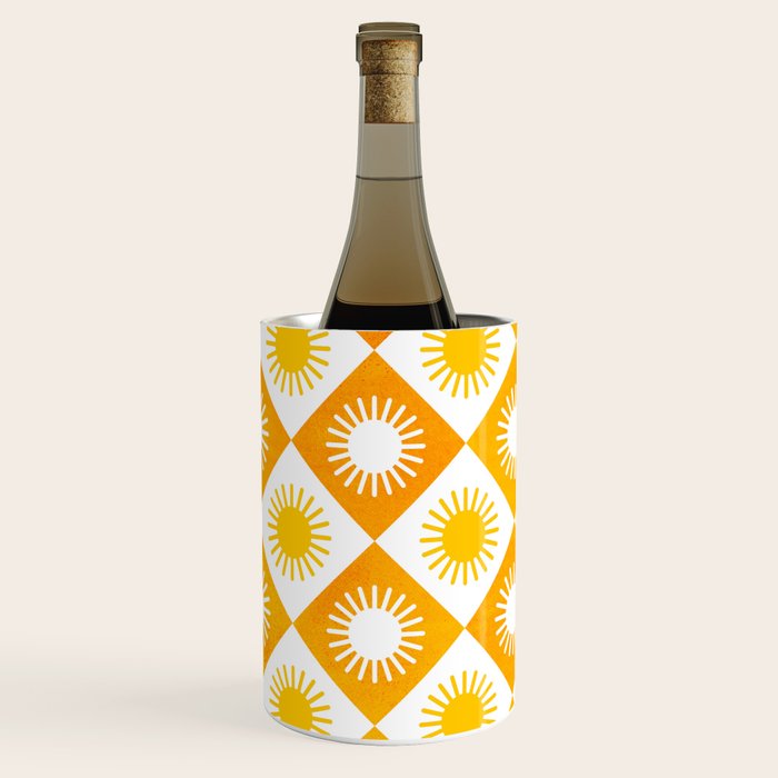Retro Checkered Yellow Sun Pattern Wine Chiller Gallery Image 3