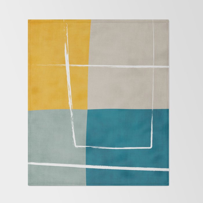 Teal Yellow Beige Abstract Artwork Throw Blanket Gallery Image 2