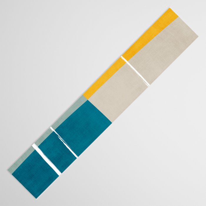 Teal Yellow Beige Abstract Artwork Table Runner Gallery Image 3