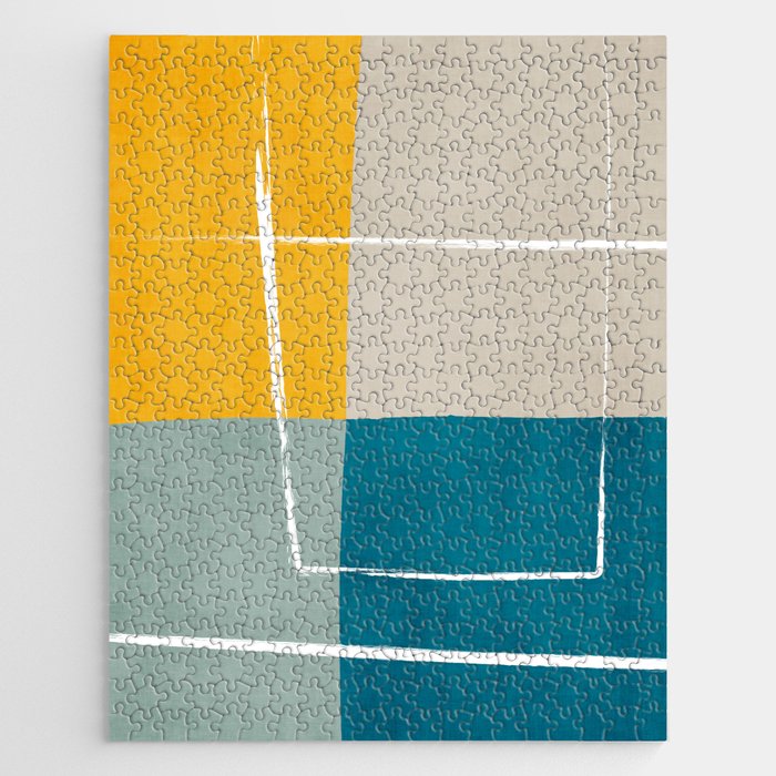 Teal Yellow Beige Abstract Artwork Jigsaw Puzzle Gallery Image 1