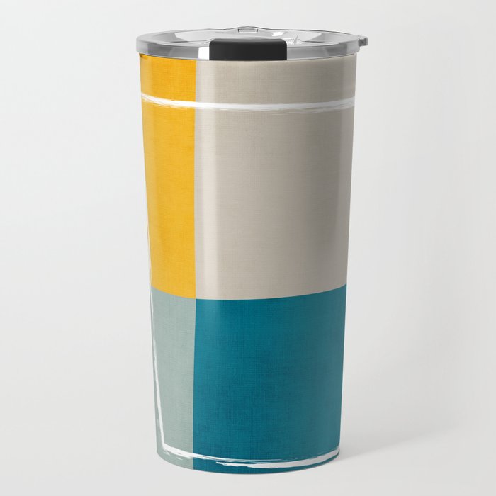 Teal Yellow Beige Abstract Artwork Travel Mug Gallery Image 1