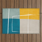 Teal Yellow Beige Abstract Artwork Outdoor Rug Gallery Image 1