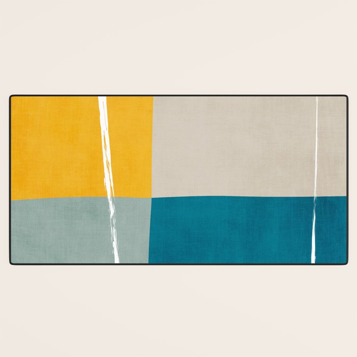 Teal Yellow Beige Abstract Artwork Desk Mat Gallery Image 3