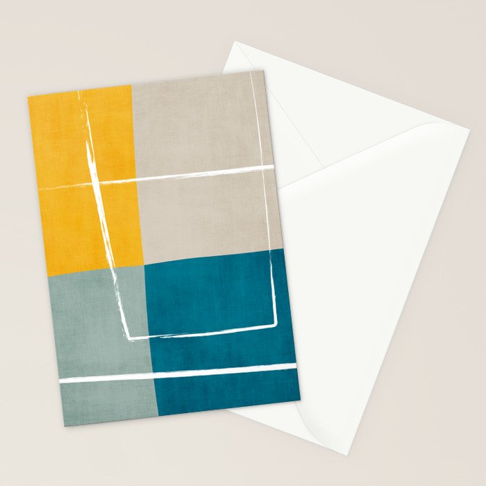 Teal Yellow Beige Abstract Artwork Stationery Card Gallery Image 2