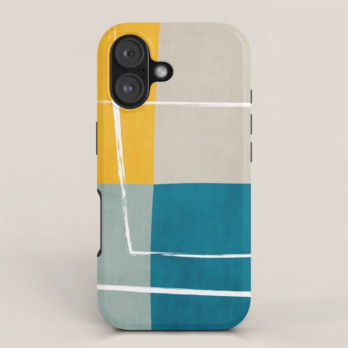 Teal Yellow Beige Abstract Artwork iPhone Case Gallery Image 1
