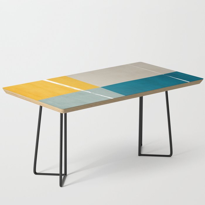Teal Yellow Beige Abstract Artwork Coffee Table Gallery Image 1