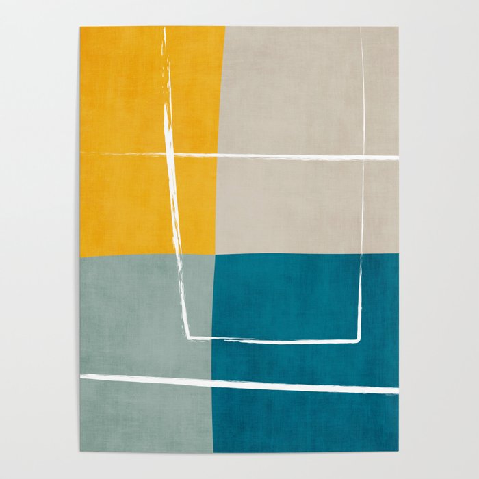 Teal Yellow Beige Abstract Artwork Poster Gallery Image 4