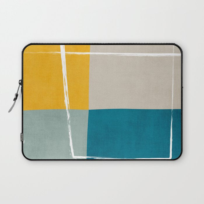 Teal Yellow Beige Abstract Artwork Laptop Sleeve Gallery Image 1