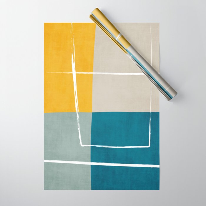 Teal Yellow Beige Abstract Artwork Wrapping Paper Gallery Image 1