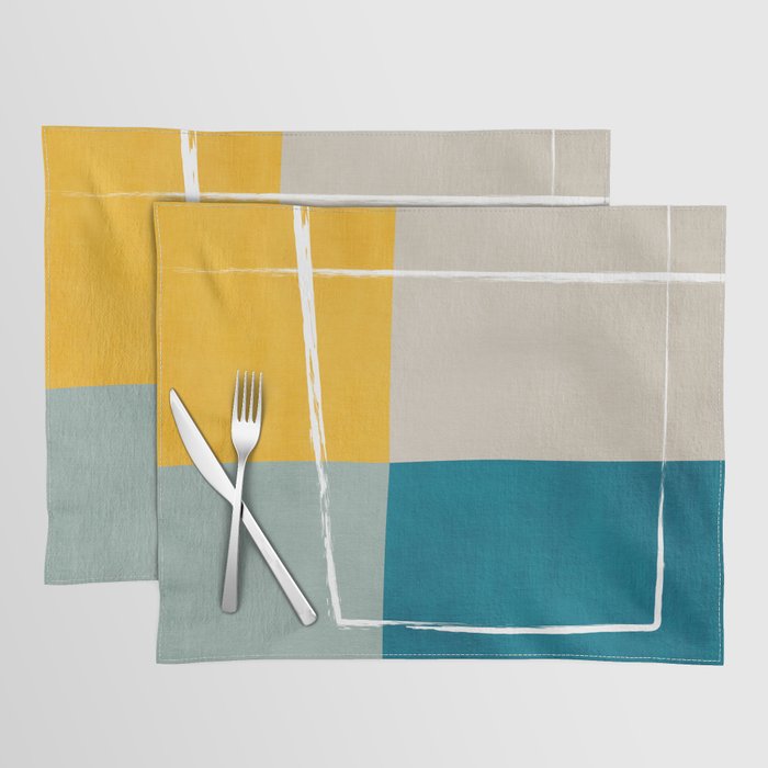 Teal Yellow Beige Abstract Artwork Placemat Gallery Image 1