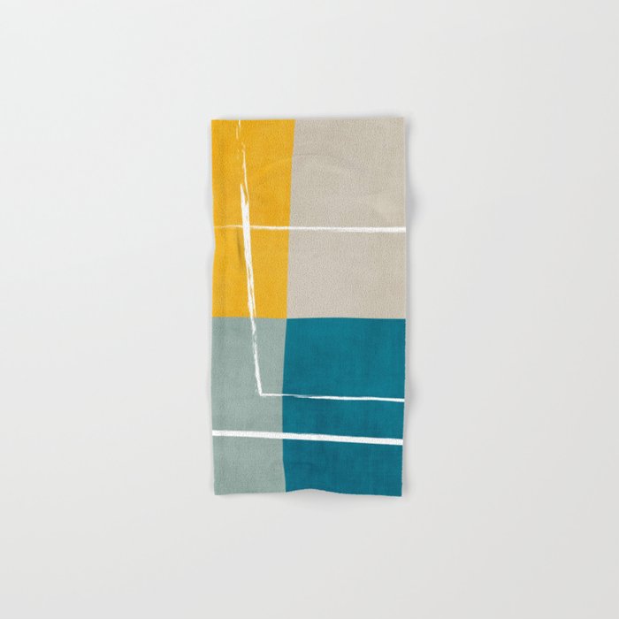 Teal Yellow Beige Abstract Artwork Bath Towel Gallery Image 1