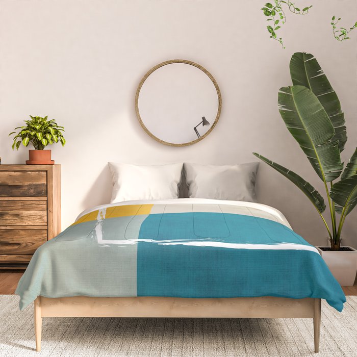Teal Yellow Beige Abstract Artwork Comforter Gallery Image 3