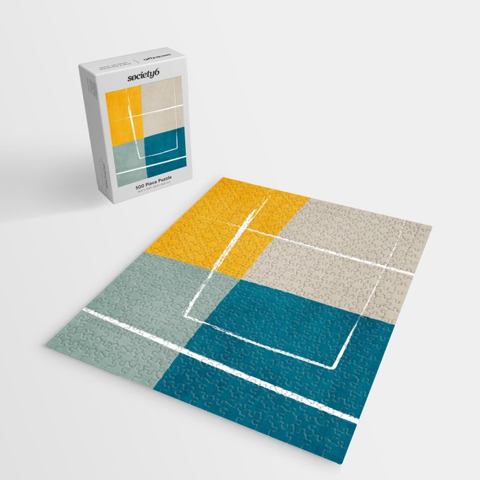 Teal Yellow Beige Abstract Artwork Jigsaw Puzzle Gallery Image 2