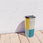 Teal Yellow Beige Abstract Artwork Travel Mug Gallery Image 4