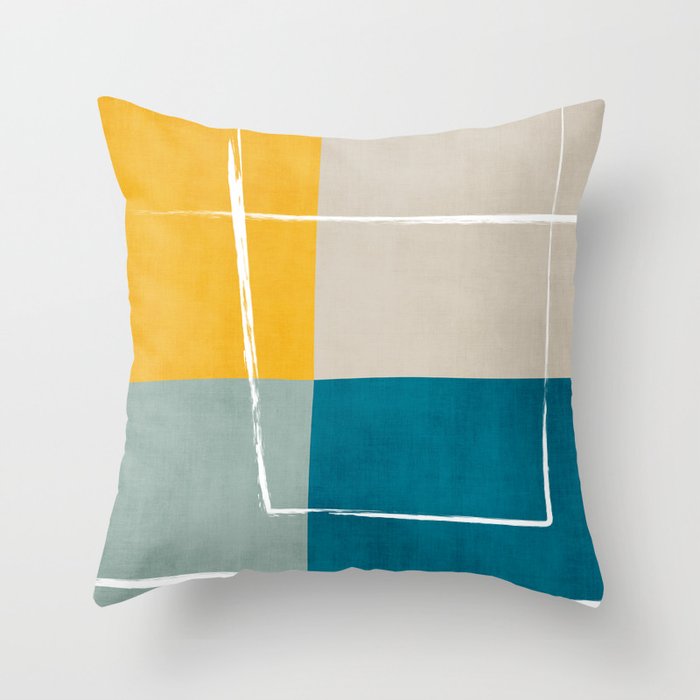 Teal Yellow Beige Abstract Artwork Throw Pillow Gallery Image 1