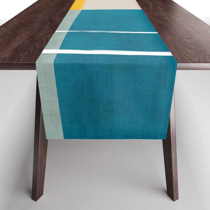 Teal Yellow Beige Abstract Artwork Table Runner Gallery Image 1