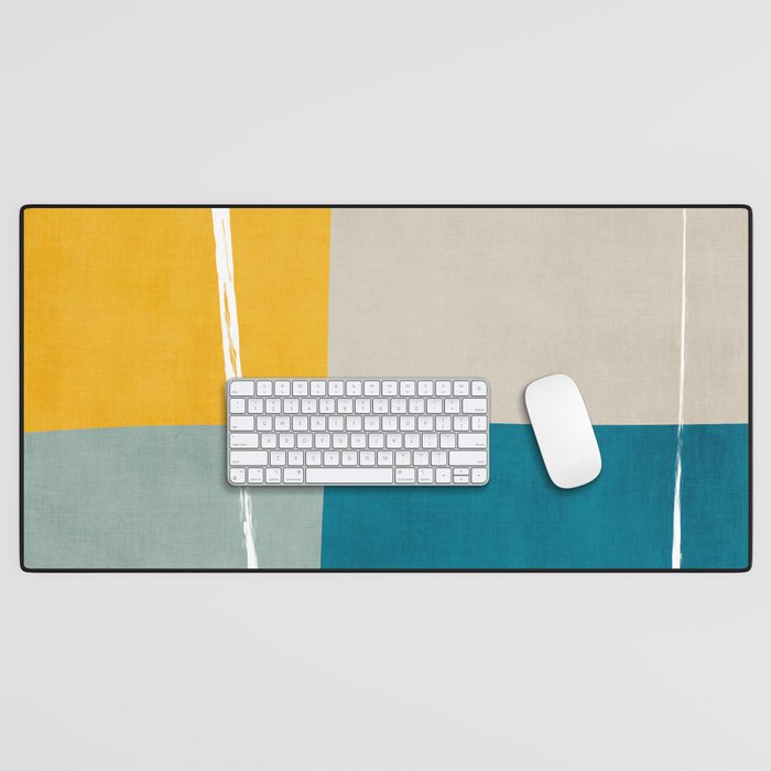 Teal Yellow Beige Abstract Artwork Desk Mat Gallery Image 1