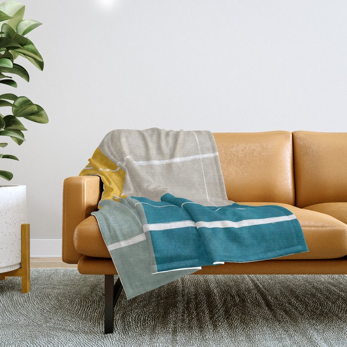 Teal Yellow Beige Abstract Artwork Throw Blanket Gallery Image 1