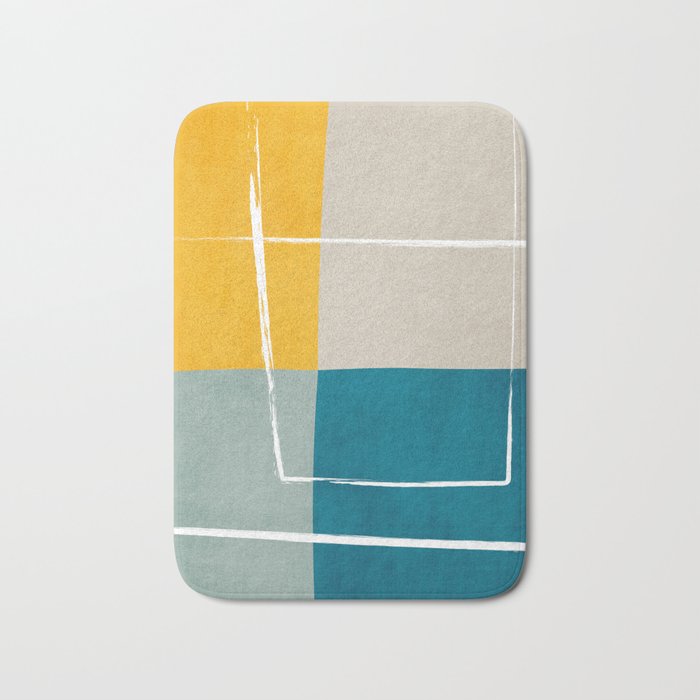 Teal Yellow Beige Abstract Artwork Bath Mat Gallery Image 1