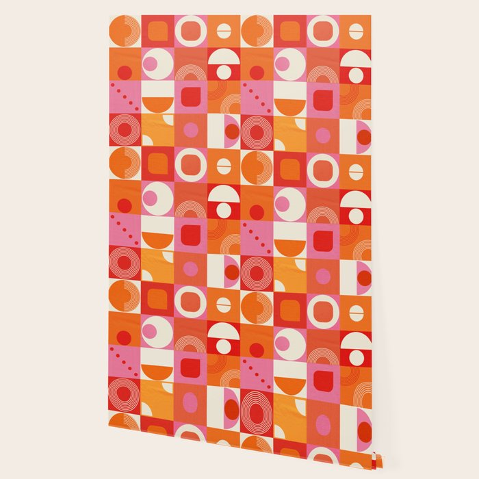 Retro Geo Pop Orange Pink Pattern Wallpaper Gallery Image 2