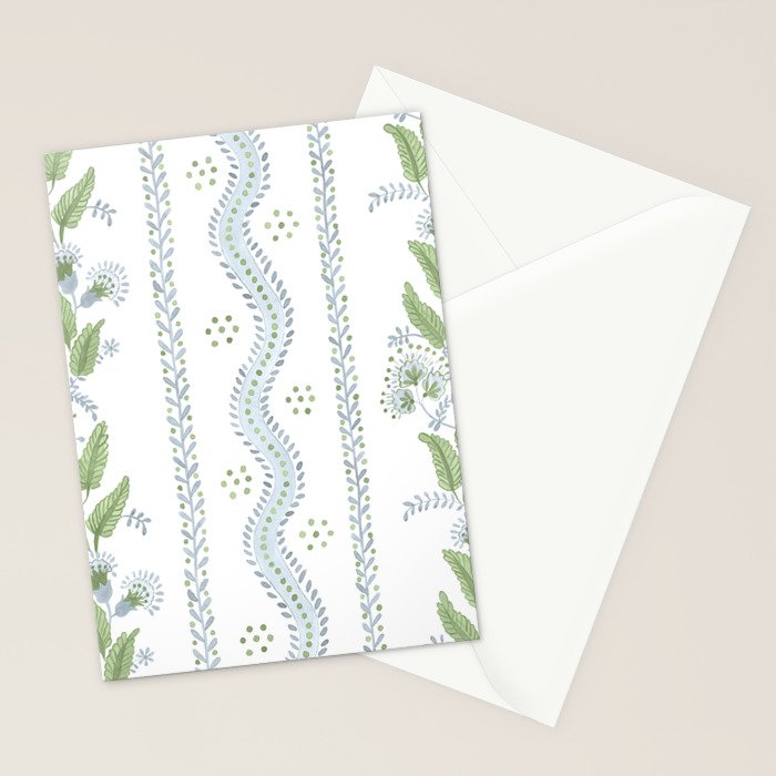 Soft Blue Green Emma Stripe Stationery Card Gallery Image 2