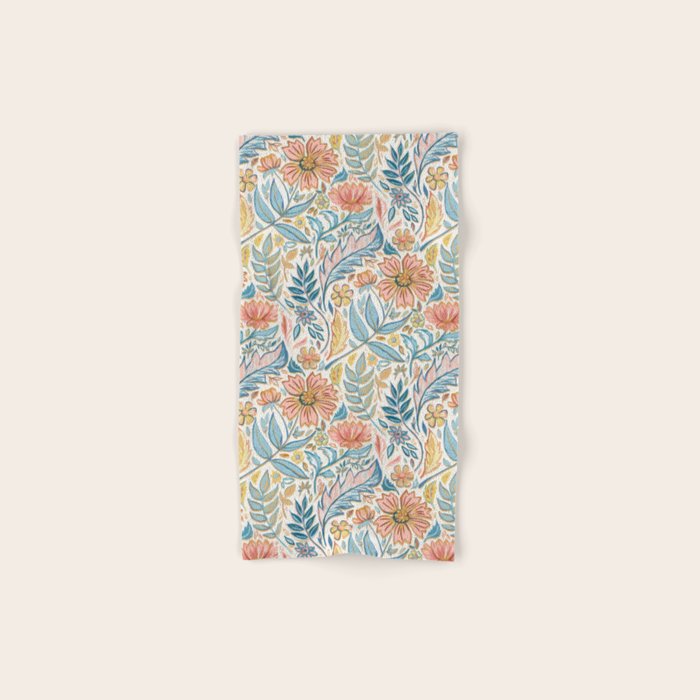 Soft Peach and Blue Art Nouveau Floral Bath Towel Gallery Image 1