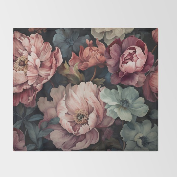 Regency Vibe Floral Opulence Moody Garden Throw Blanket Gallery Image 2
