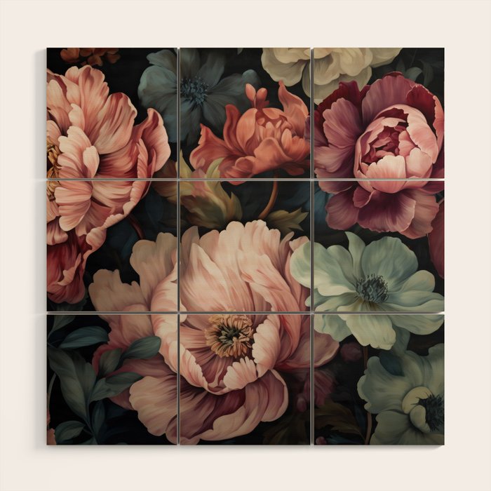 Regency Vibe Floral Opulence Moody Garden Wood Wall Art Gallery Image 1