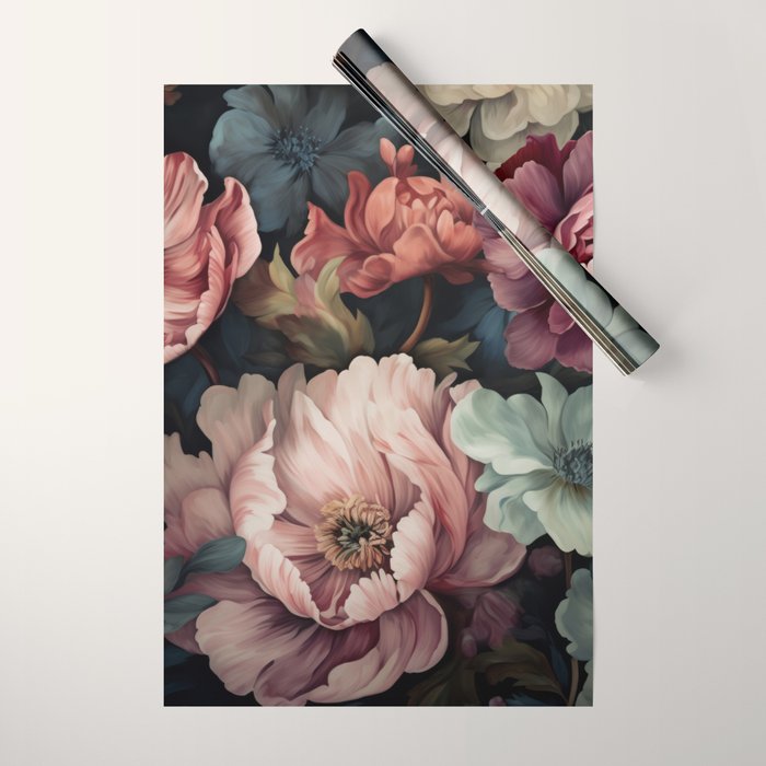 Regency Vibe Floral Opulence Moody Garden Wrapping Paper Gallery Image 1